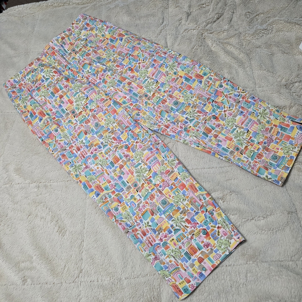 Talbots Italian Coastal Beach Print Crop Ankle Pants Stretch Colorful 10 P - Picture 3 of 16